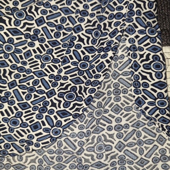 Loft blue geometric sundress Cinch waist long sleeve swing dress Medium - Picture 9 of 13